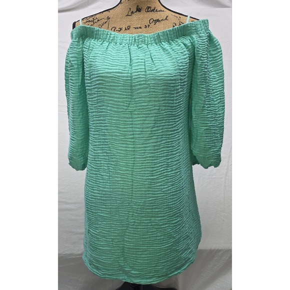 Boston Proper Dress Women's Sz M Bermuda Green Off the Shoulder Sheen Gauze NWT - Picture 1 of 12